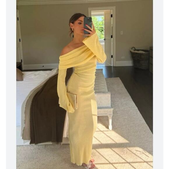 NEW Ser O Ya Galleria Rib Knit Maxi Dress Butter Yellow XL - Picture 1 of 8